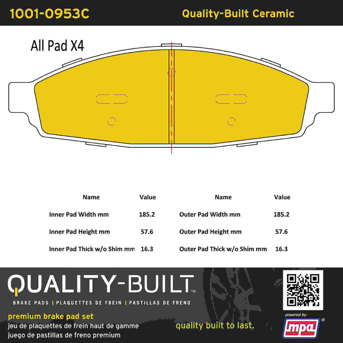 Quality-Built Quality-Built Premium Ceramic Brake Pads w/ Hardware 1001-0953C