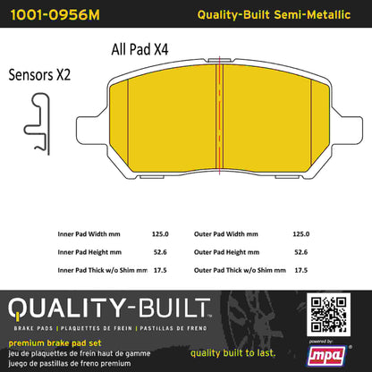 Quality-Built Quality-Built Premium Semi-Metallic Brake Pads w/ Hardware 1001-0956M