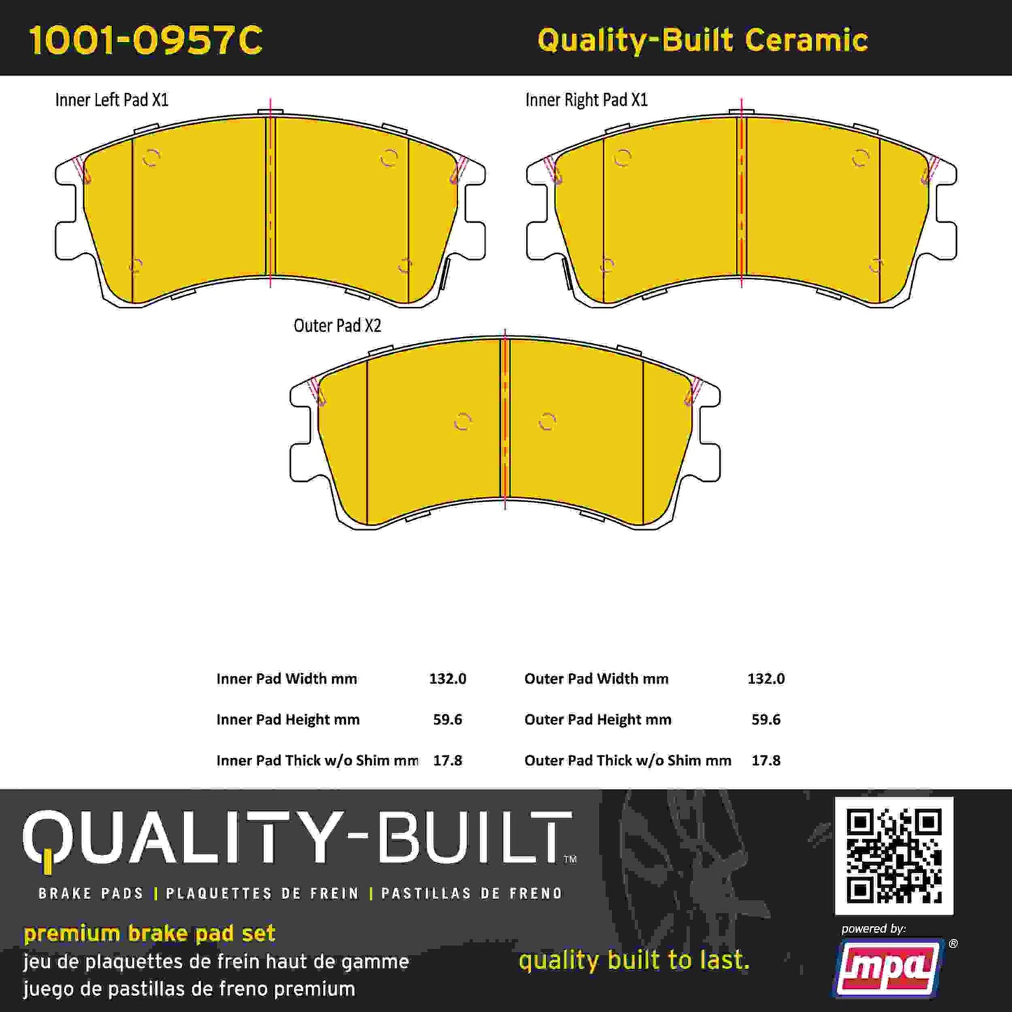 Quality-Built Quality-Built Premium Ceramic Brake Pads w/ Hardware 1001-0957C
