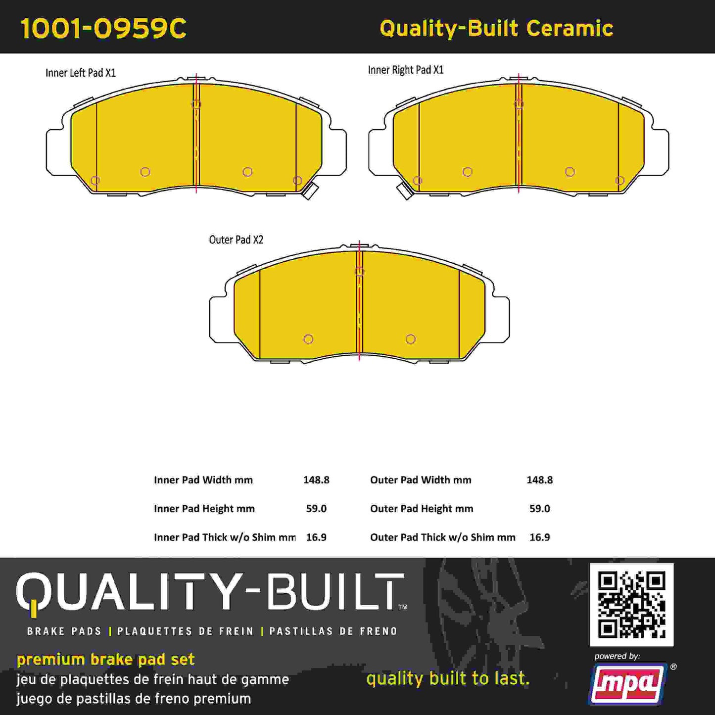 Quality-Built Quality-Built Premium Ceramic Brake Pads w/ Hardware 1001-0959C