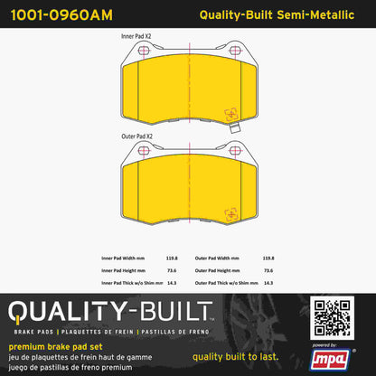 Quality-Built Quality-Built Premium Semi-Metallic Brake Pads w/ Hardware 1001-0960AM