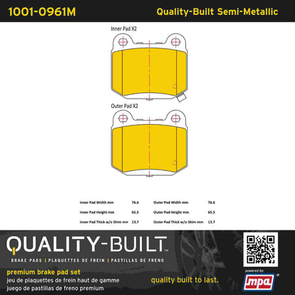 Quality-Built Quality-Built Premium Semi-Metallic Brake Pads w/ Hardware 1001-0961M