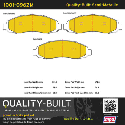 Quality-Built Quality-Built Premium Semi-Metallic Brake Pads w/ Hardware 1001-0962M