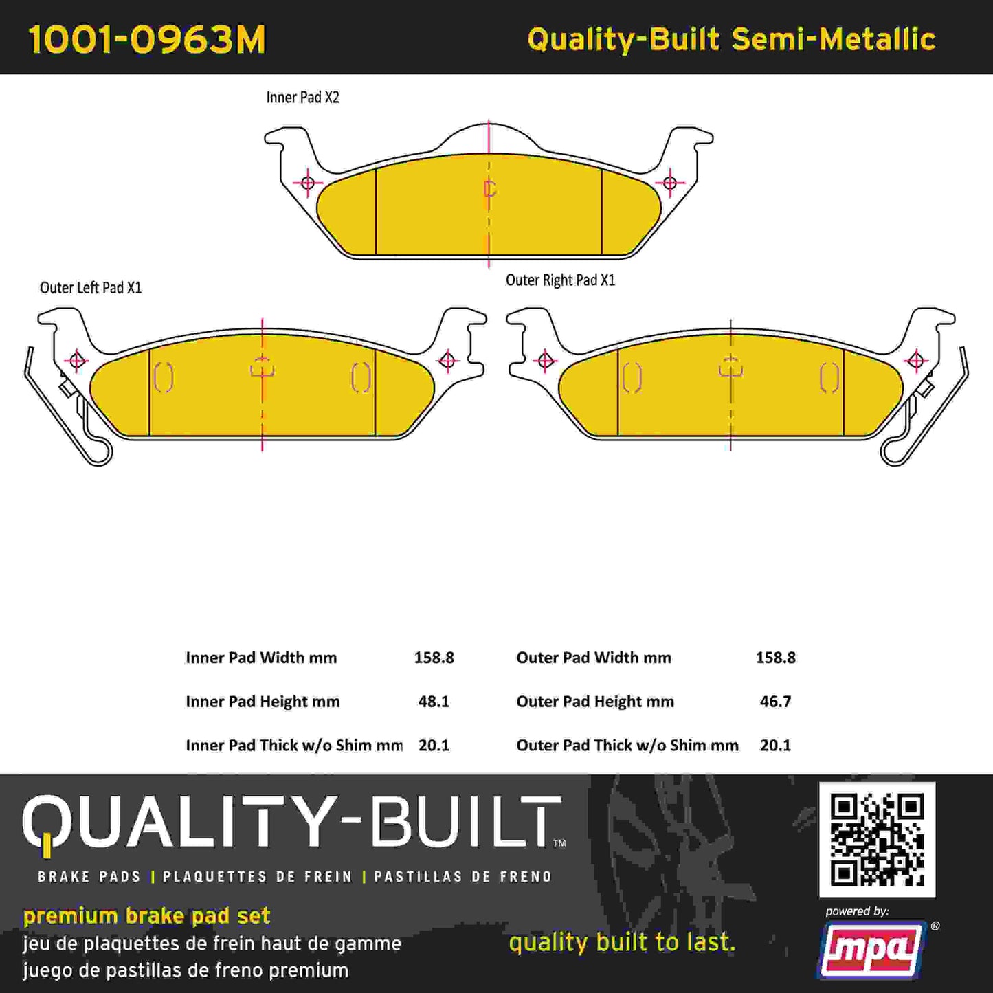 Quality-Built Quality-Built Premium Semi-Metallic Brake Pads w/ Hardware 1001-0963M