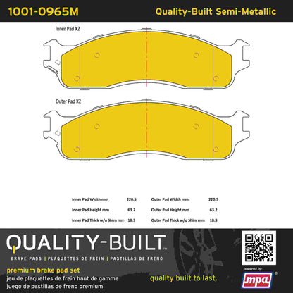 Quality-Built Quality-Built Premium Semi-Metallic Brake Pads w/ Hardware 1001-0965M