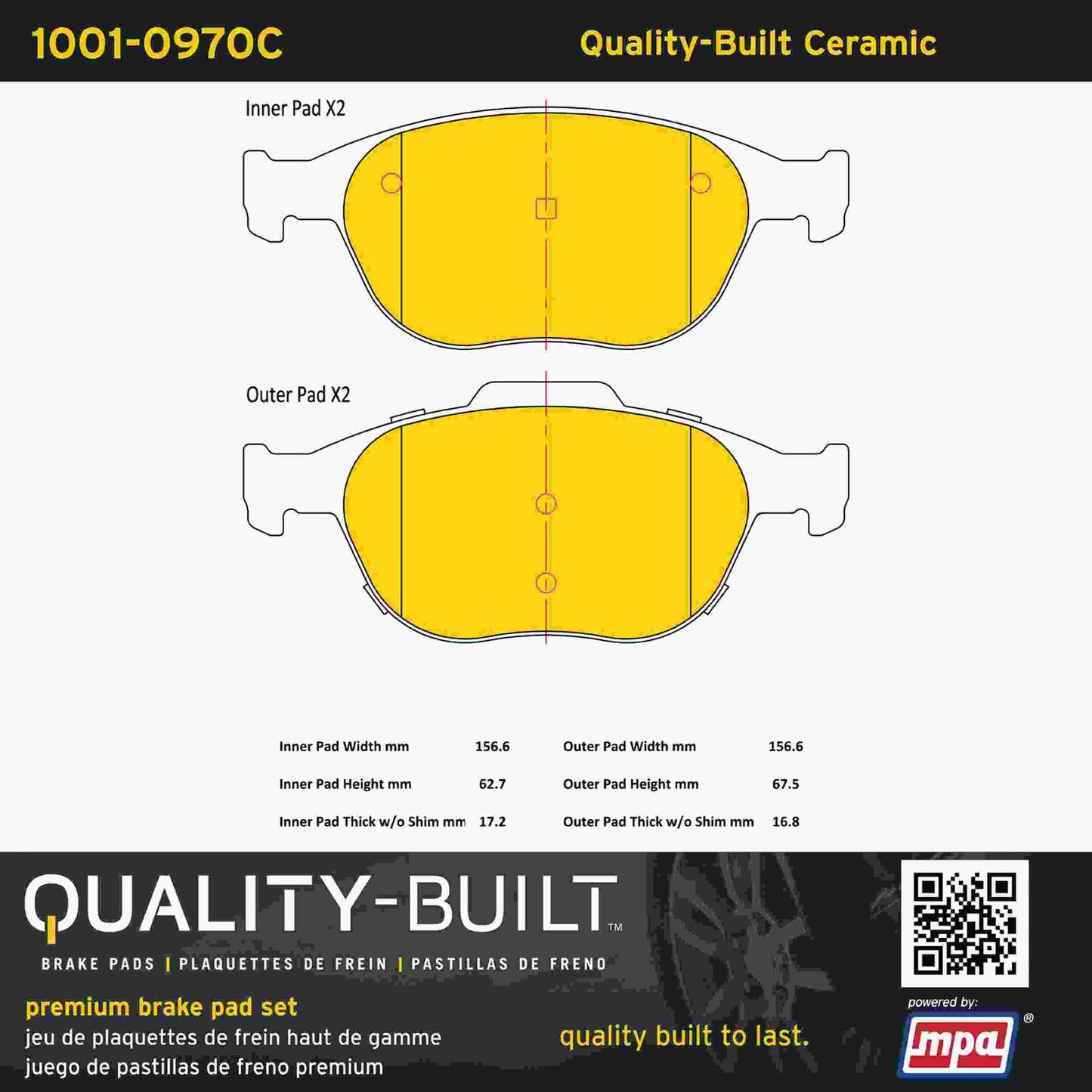 Quality-Built Quality-Built Premium Ceramic Brake Pads w/ Hardware 1001-0970C