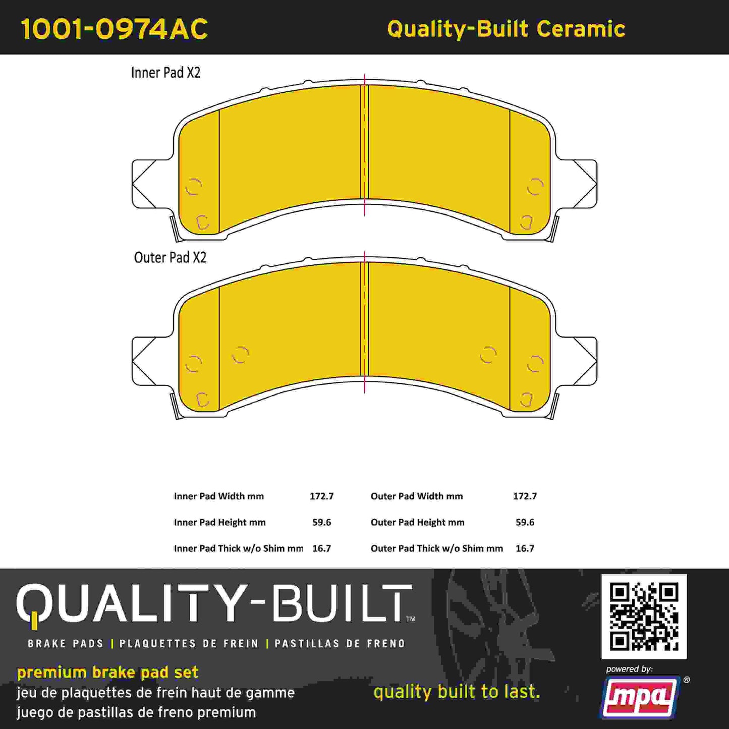 Quality-Built Quality-Built Premium Ceramic Brake Pads w/ Hardware 1001-0974AC