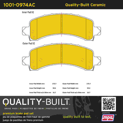 Quality-Built Quality-Built Premium Ceramic Brake Pads w/ Hardware 1001-0974AC