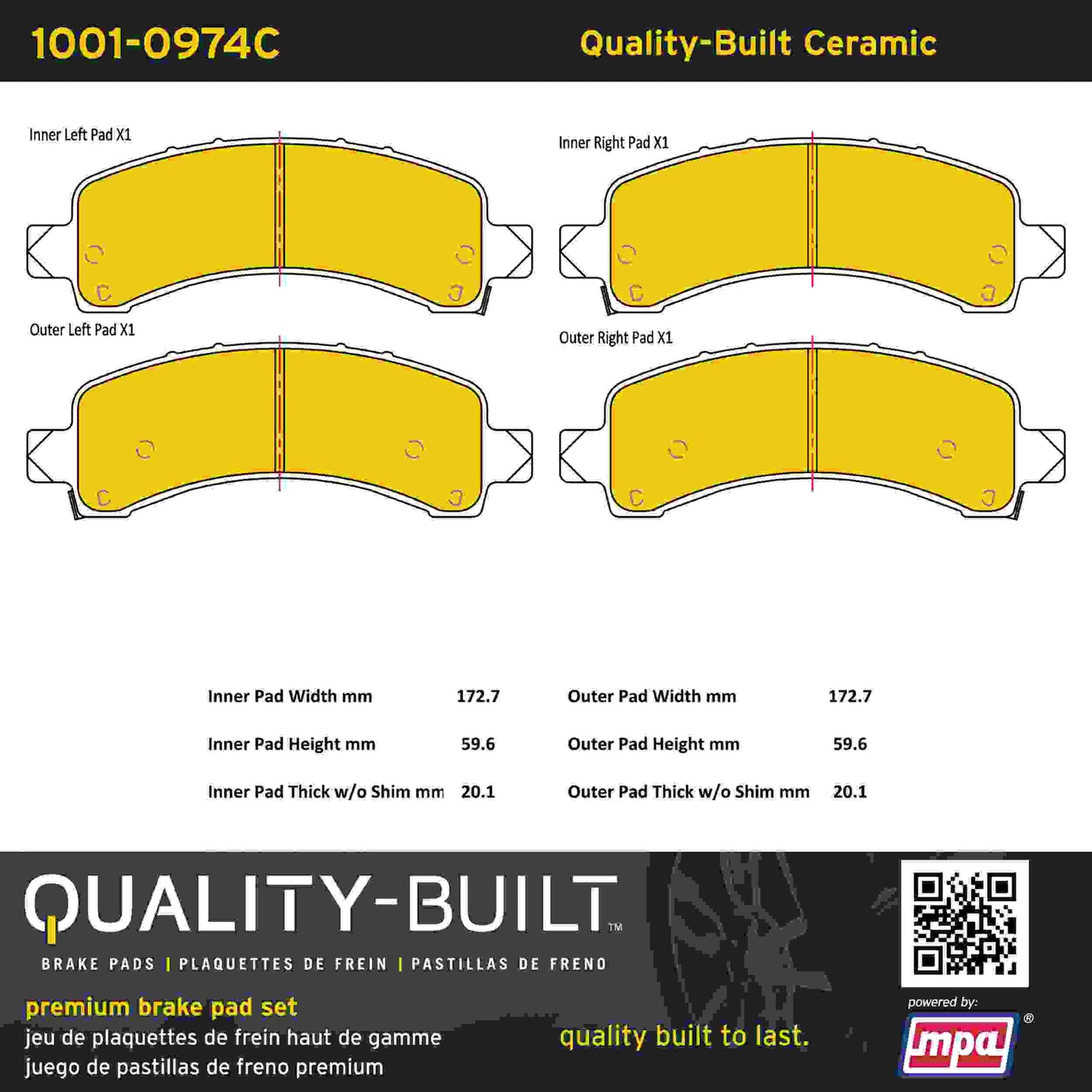 Quality-Built Quality-Built Premium Ceramic Brake Pads w/ Hardware 1001-0974C