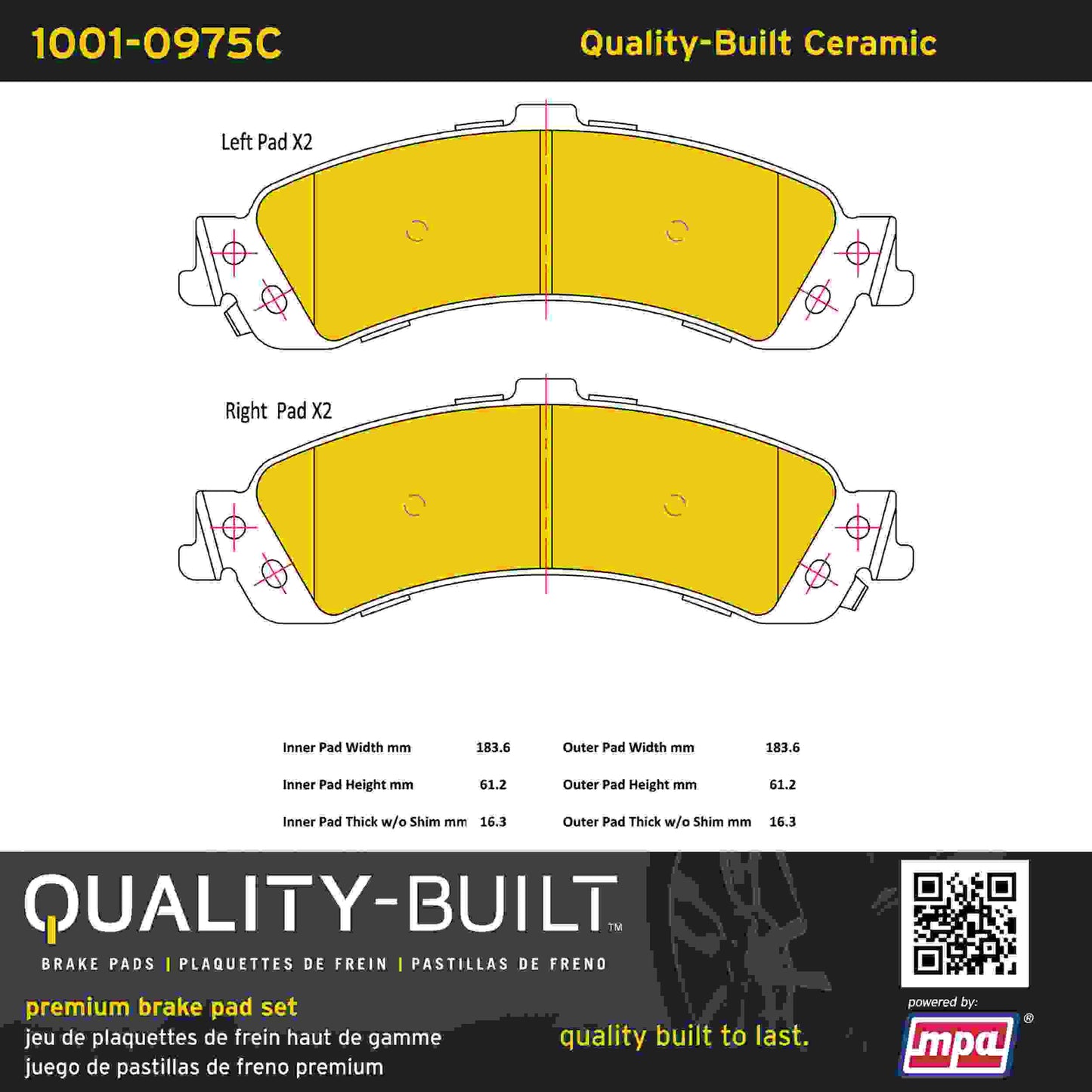 Quality-Built Quality-Built Premium Ceramic Brake Pads w/ Hardware 1001-0975C