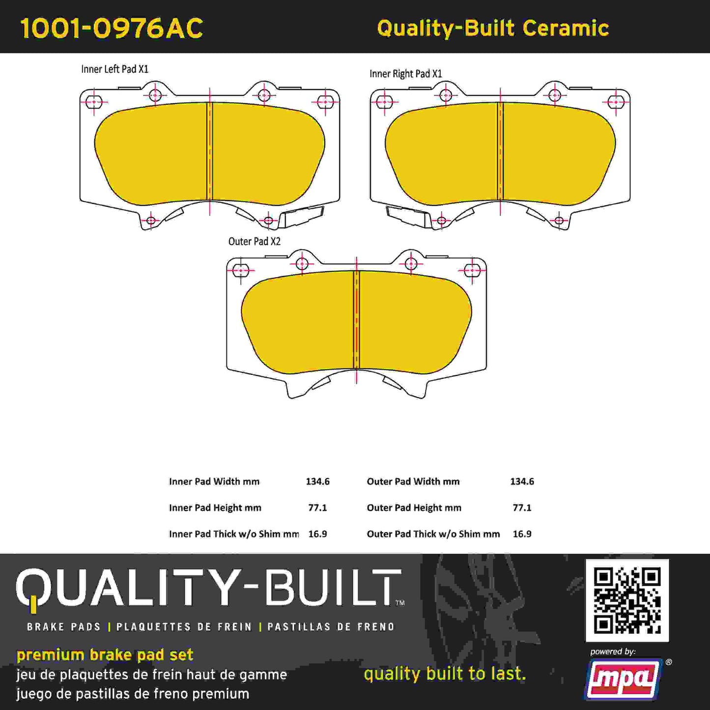 Quality-Built Quality-Built Premium Ceramic Brake Pads w/ Hardware 1001-0976AC