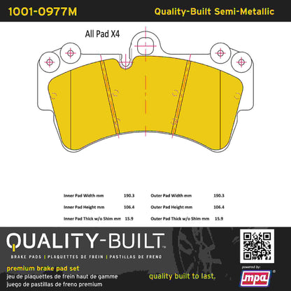 Quality-Built Quality-Built Premium Semi-Metallic Brake Pads w/ Hardware 1001-0977M