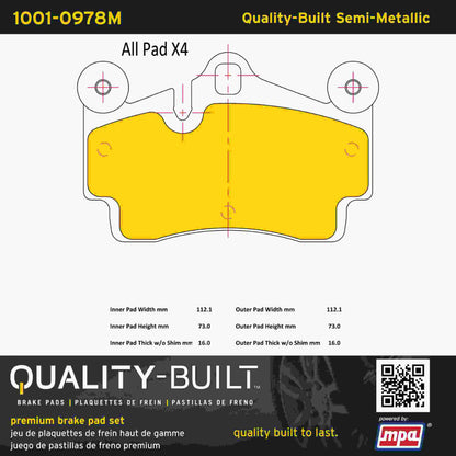 Quality-Built Quality-Built Premium Semi-Metallic Brake Pads w/ Hardware 1001-0978M