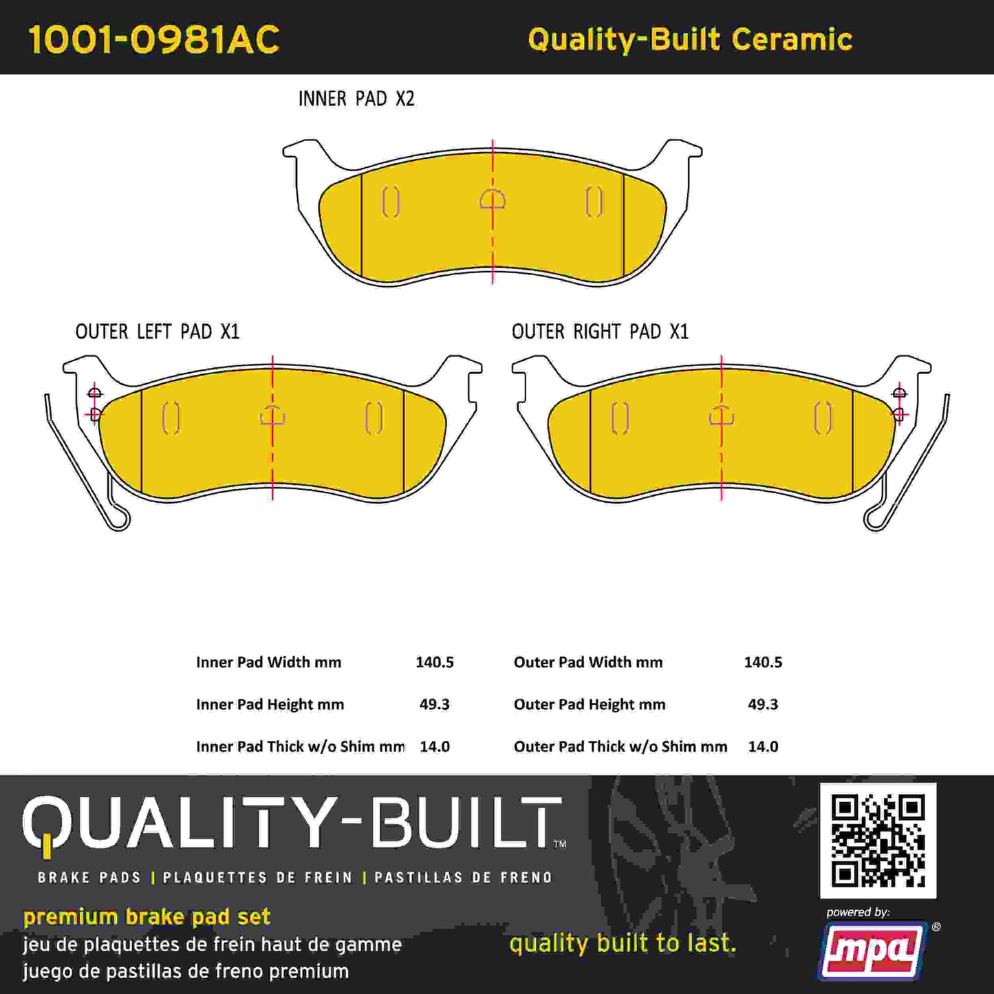 Quality-Built Quality-Built Premium Ceramic Brake Pads w/ Hardware 1001-0981AC