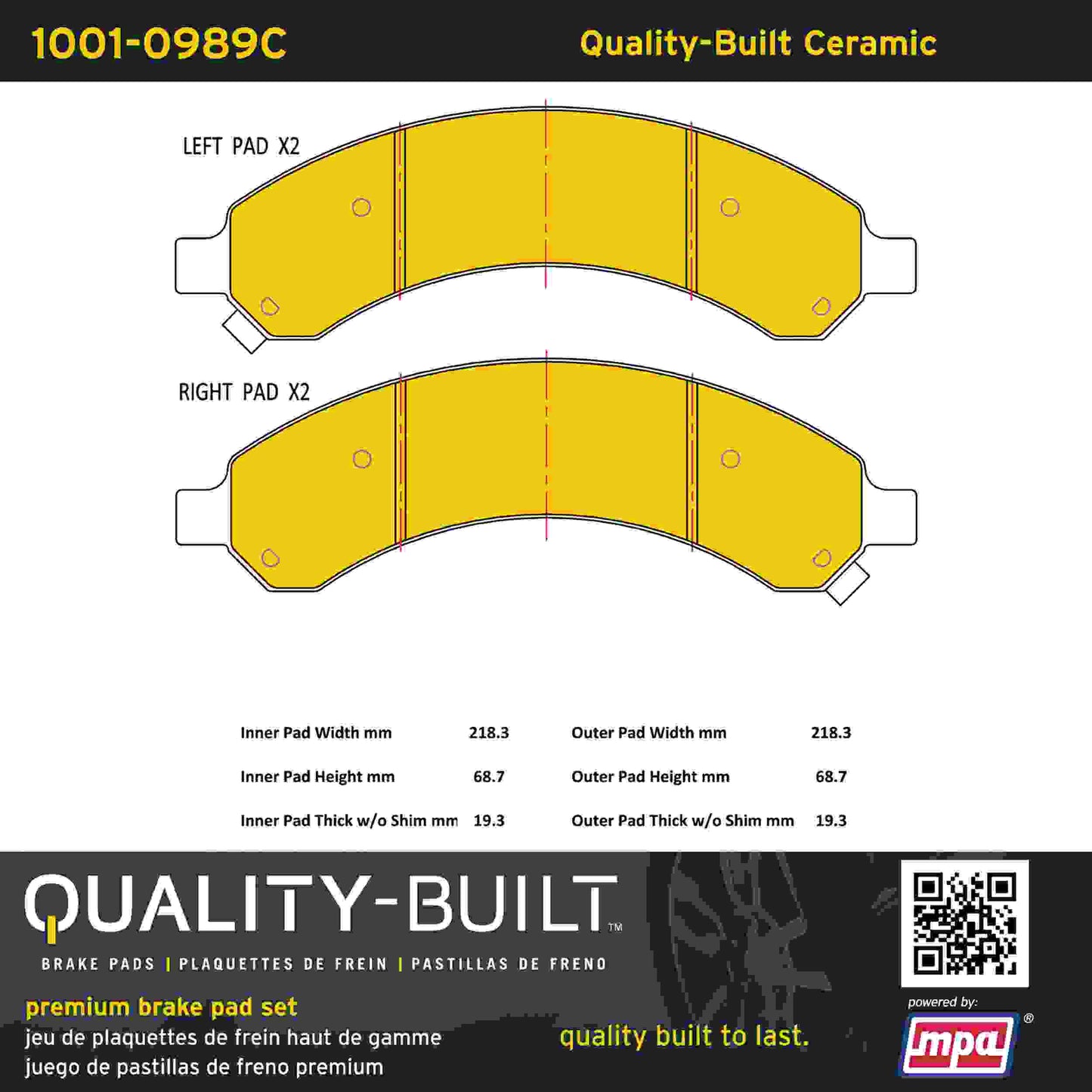 Quality-Built Quality-Built Premium Ceramic Brake Pads w/ Hardware 1001-0989C