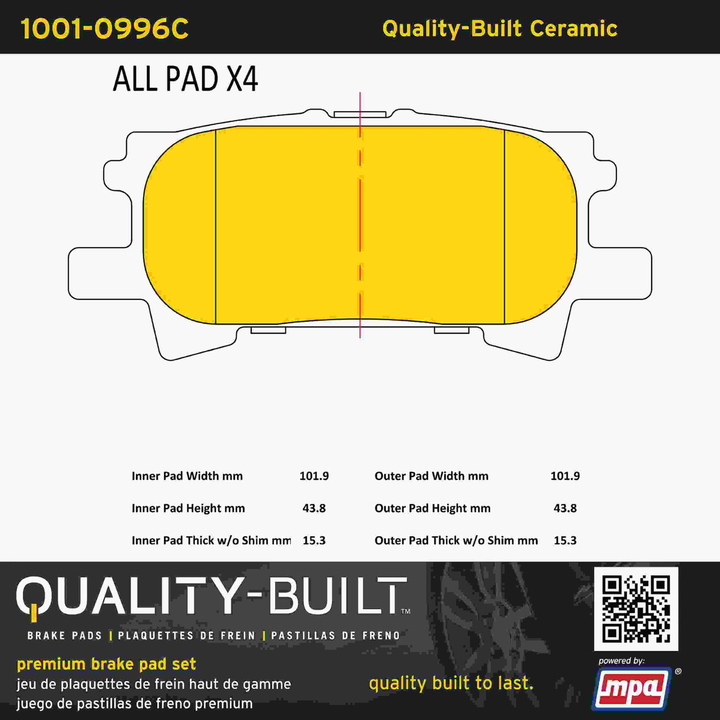 Quality-Built Quality-Built Premium Ceramic Brake Pads w/ Hardware 1001-0996C