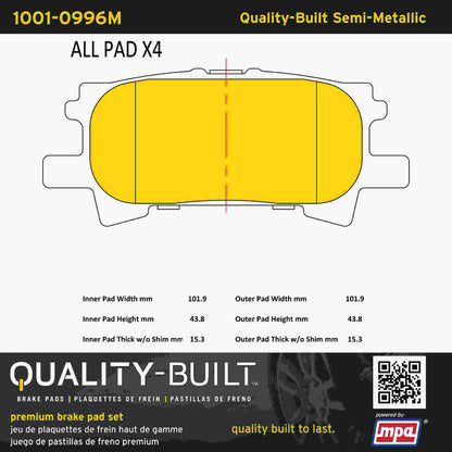 Quality-Built Quality-Built Premium Semi-Metallic Brake Pads w/ Hardware 1001-0996M