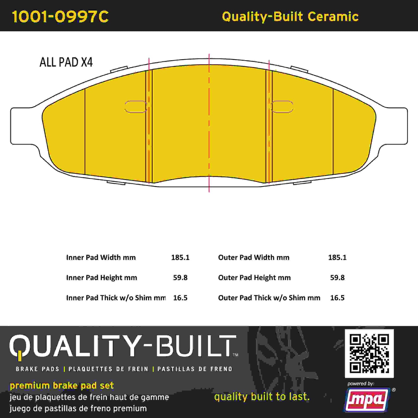 Quality-Built Quality-Built Premium Ceramic Brake Pads w/ Hardware 1001-0997C
