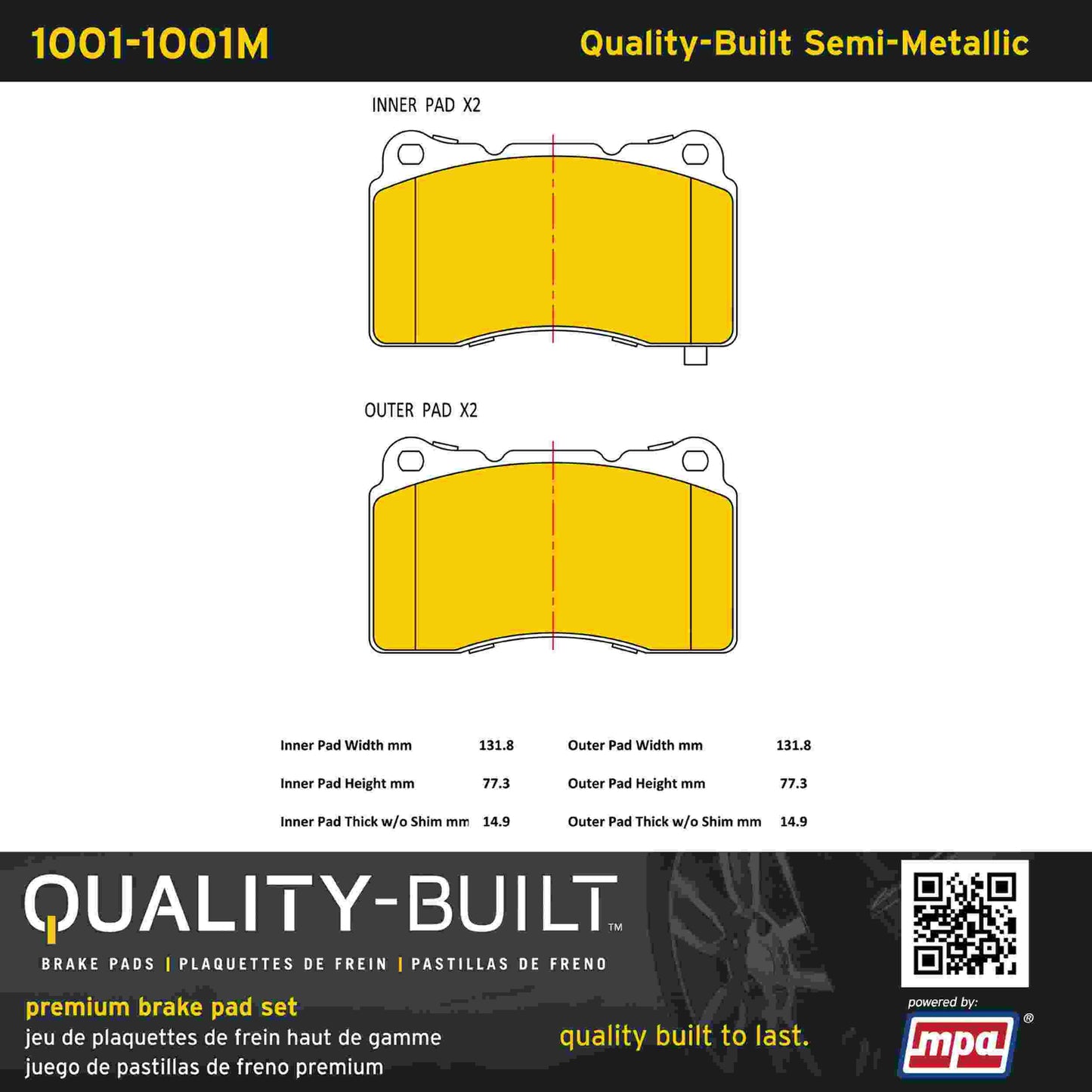 Quality-Built Quality-Built Premium Semi-Metallic Brake Pads 1001-1001M
