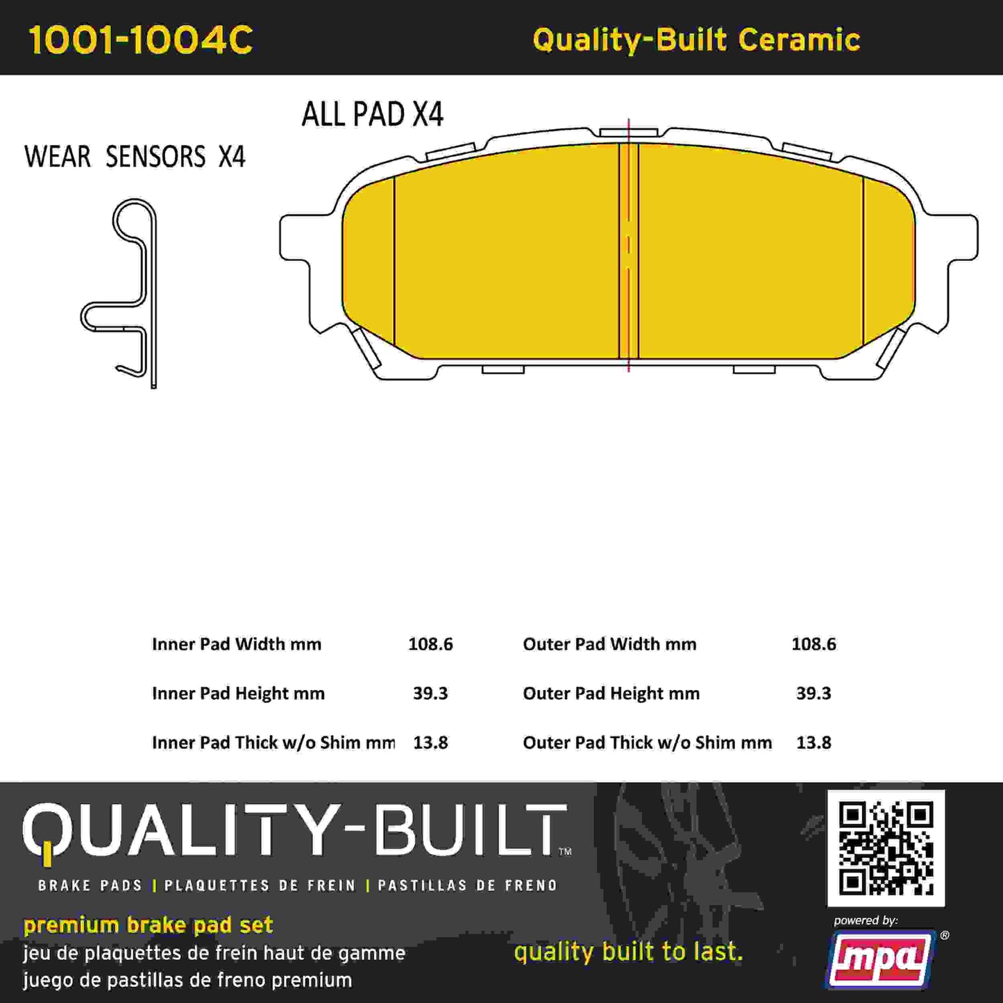 Quality-Built Quality-Built Premium Ceramic Brake Pads w/ Hardware 1001-1004C