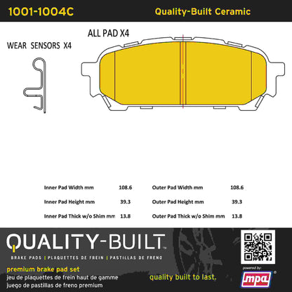 Quality-Built Quality-Built Premium Ceramic Brake Pads w/ Hardware 1001-1004C