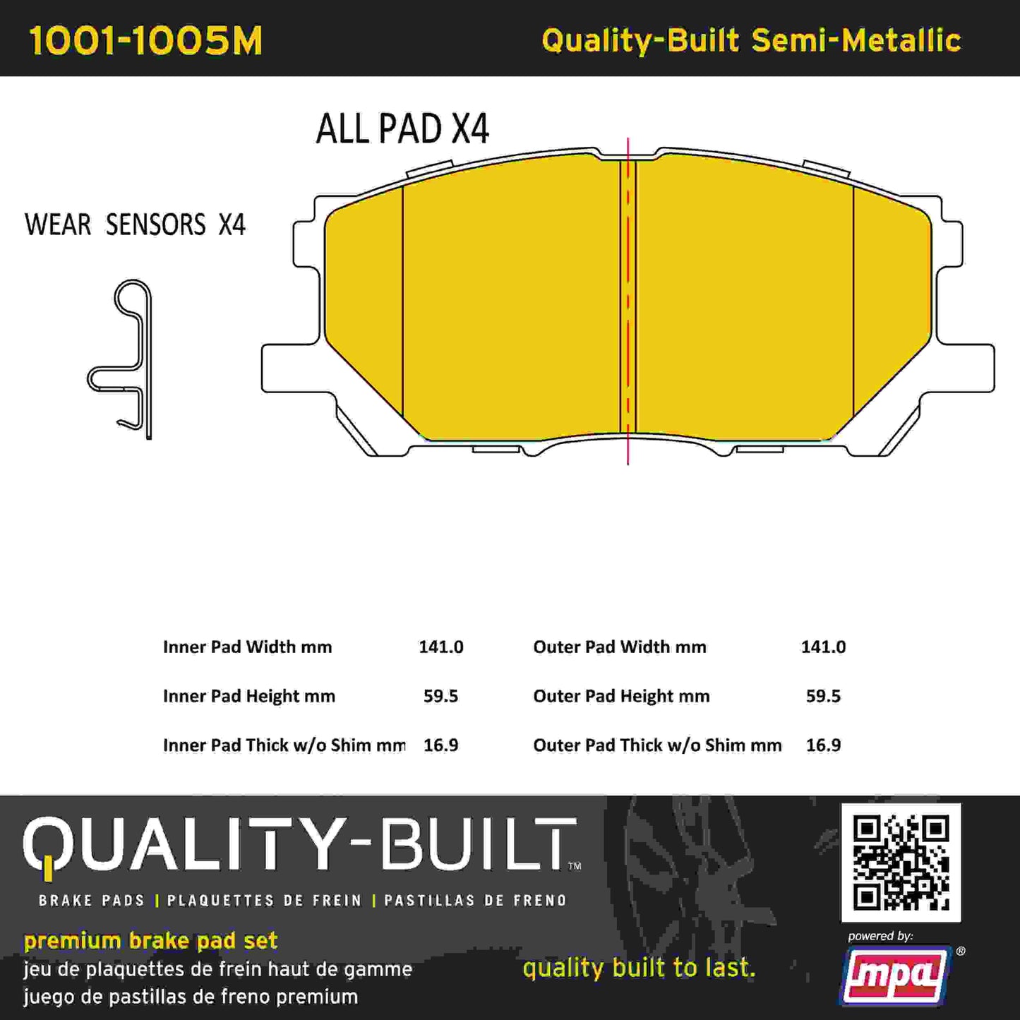 Quality-Built Quality-Built Premium Semi-Metallic Brake Pads w/ Hardware 1001-1005M