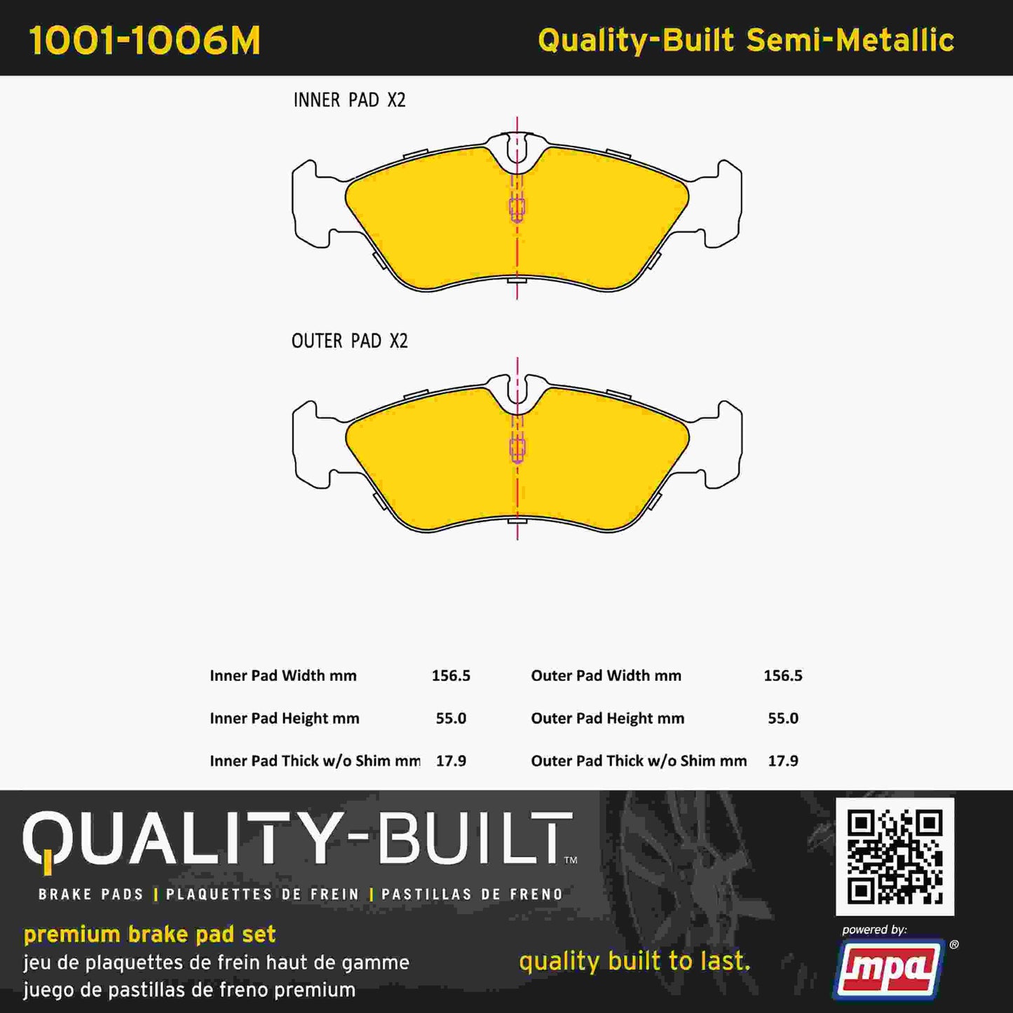 Quality-Built Quality-Built Premium Semi-Metallic Brake Pads w/ Hardware 1001-1006M