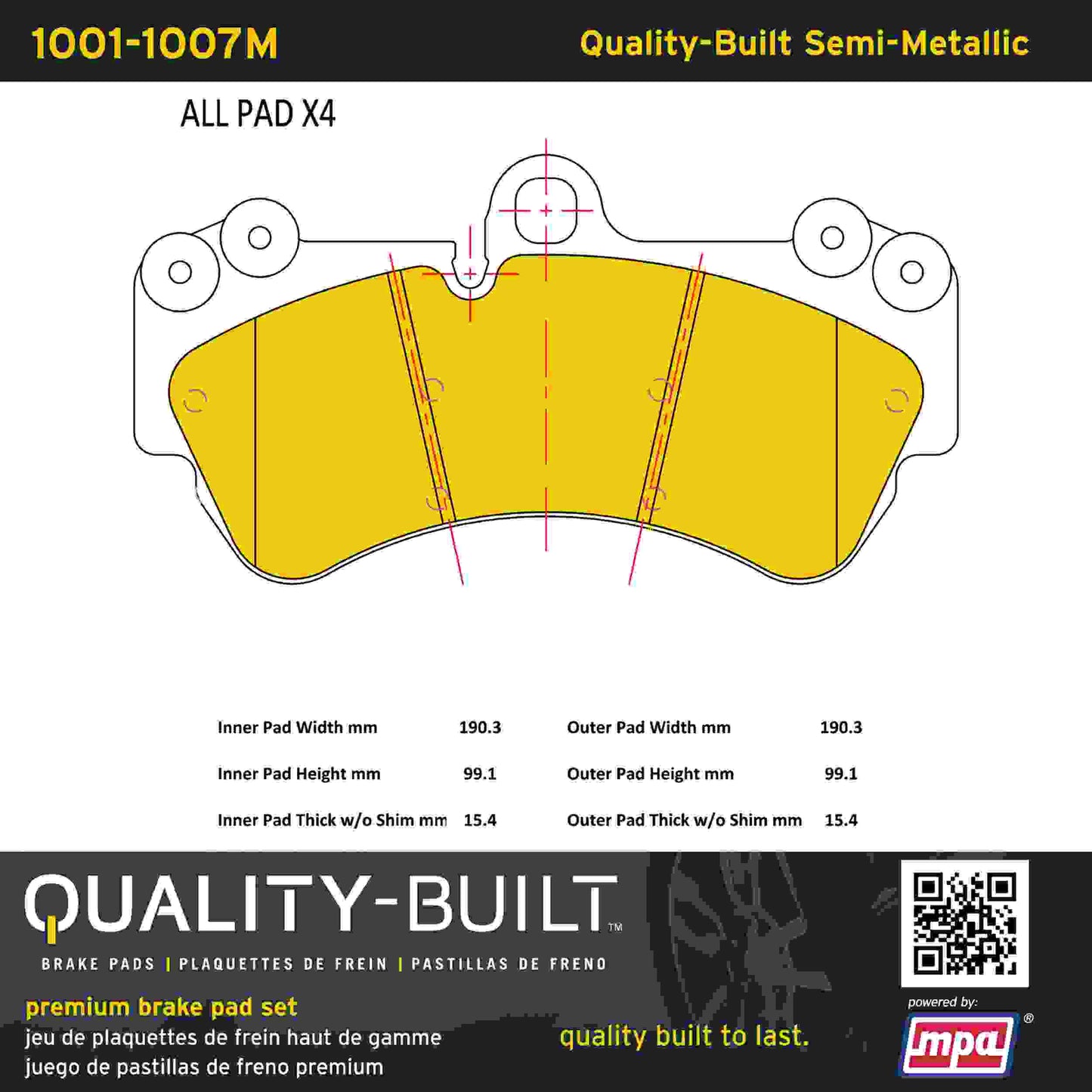 Quality-Built Quality-Built Premium Semi-Metallic Brake Pads w/ Hardware 1001-1007M