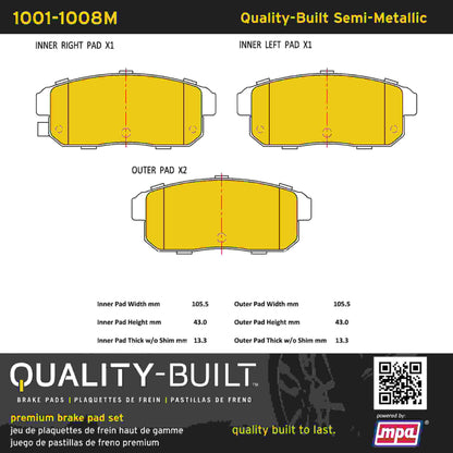 Quality-Built Quality-Built Premium Semi-Metallic Brake Pads w/ Hardware 1001-1008M