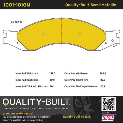 Quality-Built Quality-Built Premium Semi-Metallic Brake Pads w/ Hardware 1001-1010M