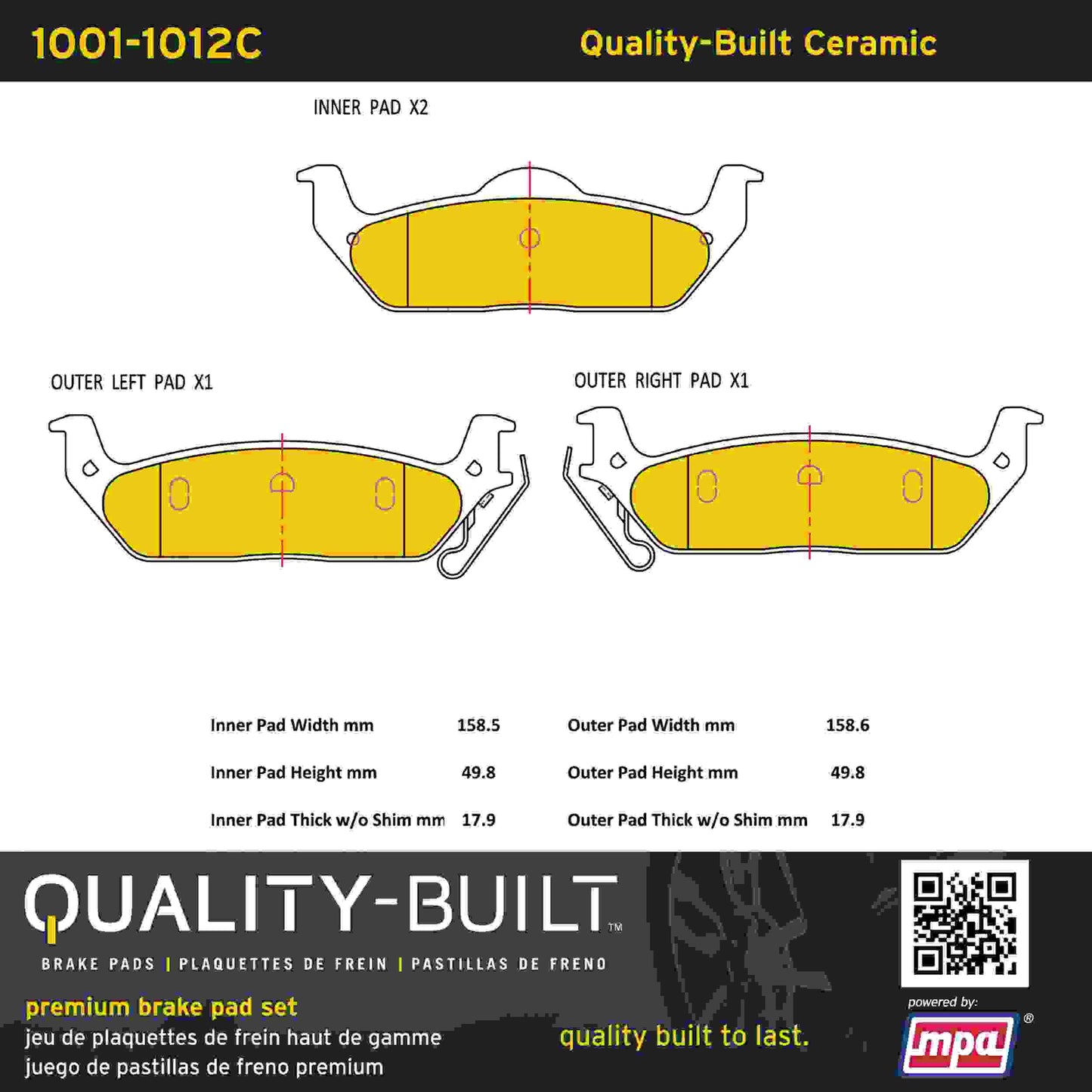 Quality-Built Quality-Built Premium Ceramic Brake Pads w/ Hardware 1001-1012C