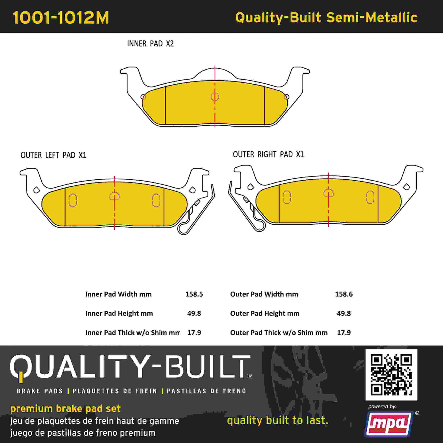 Quality-Built Quality-Built Premium Semi-Metallic Brake Pads w/ Hardware 1001-1012M
