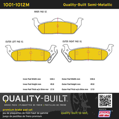Quality-Built Quality-Built Premium Semi-Metallic Brake Pads w/ Hardware 1001-1012M
