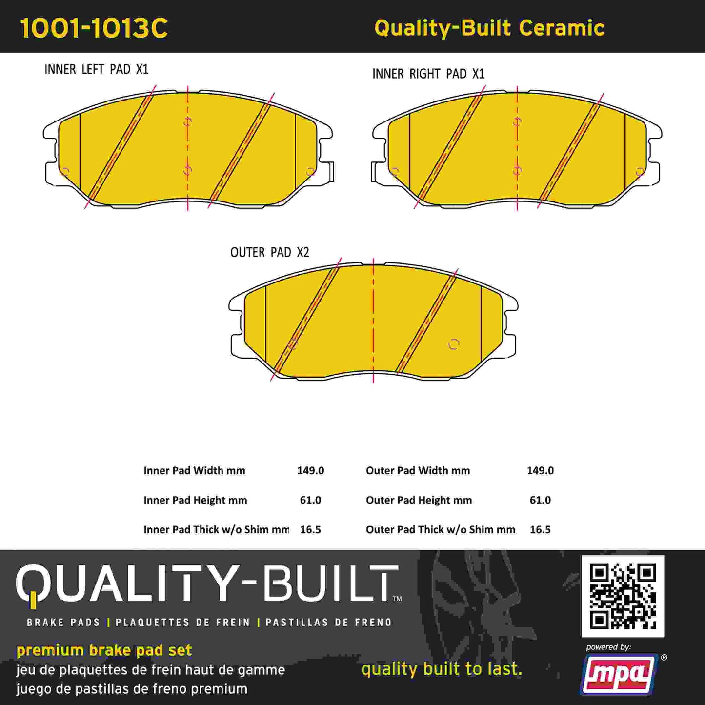 Quality-Built Quality-Built Premium Ceramic Brake Pads w/ Hardware 1001-1013C
