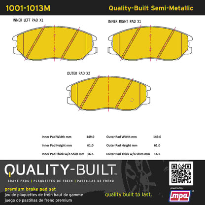Quality-Built Quality-Built Premium Semi-Metallic Brake Pads w/ Hardware 1001-1013M