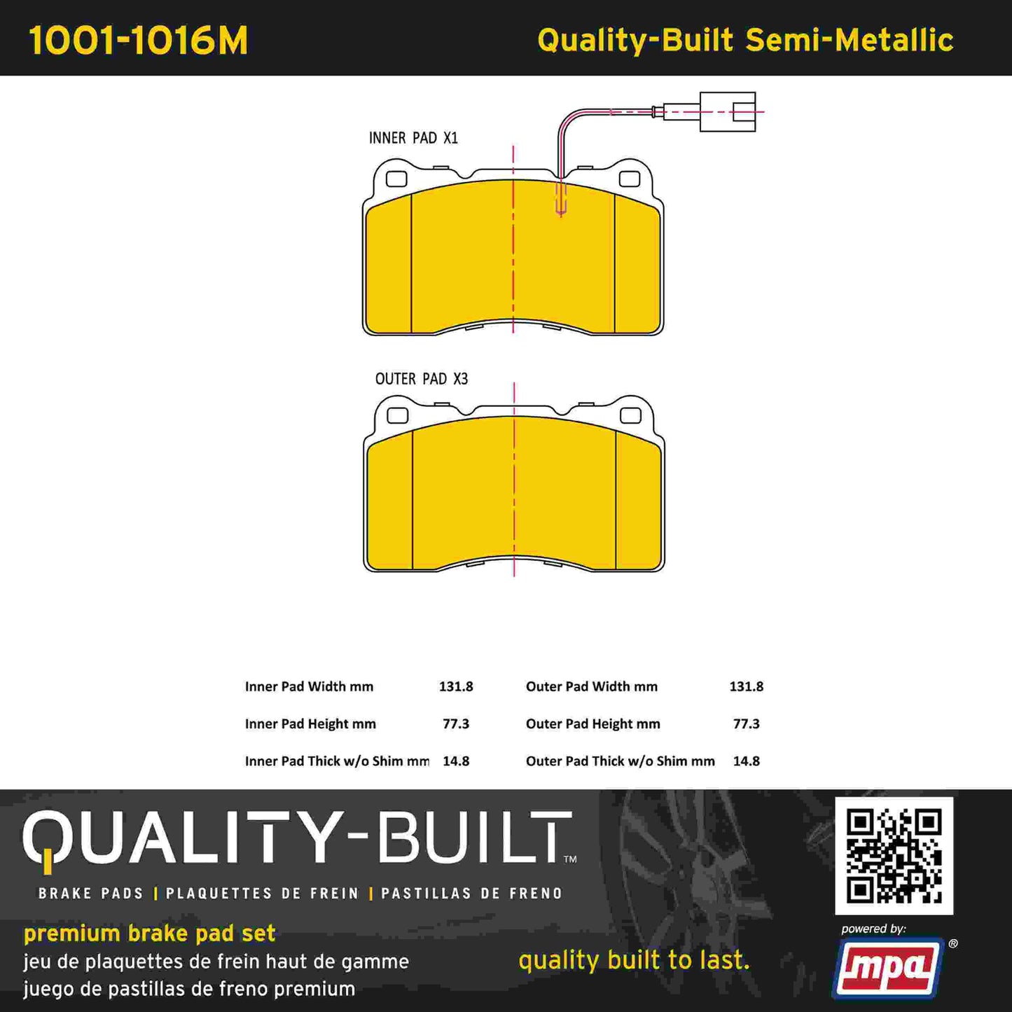 Quality-Built Quality-Built Premium Semi-Metallic Brake Pads 1001-1016M
