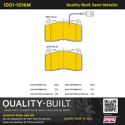 Quality-Built Quality-Built Premium Semi-Metallic Brake Pads 1001-1016M