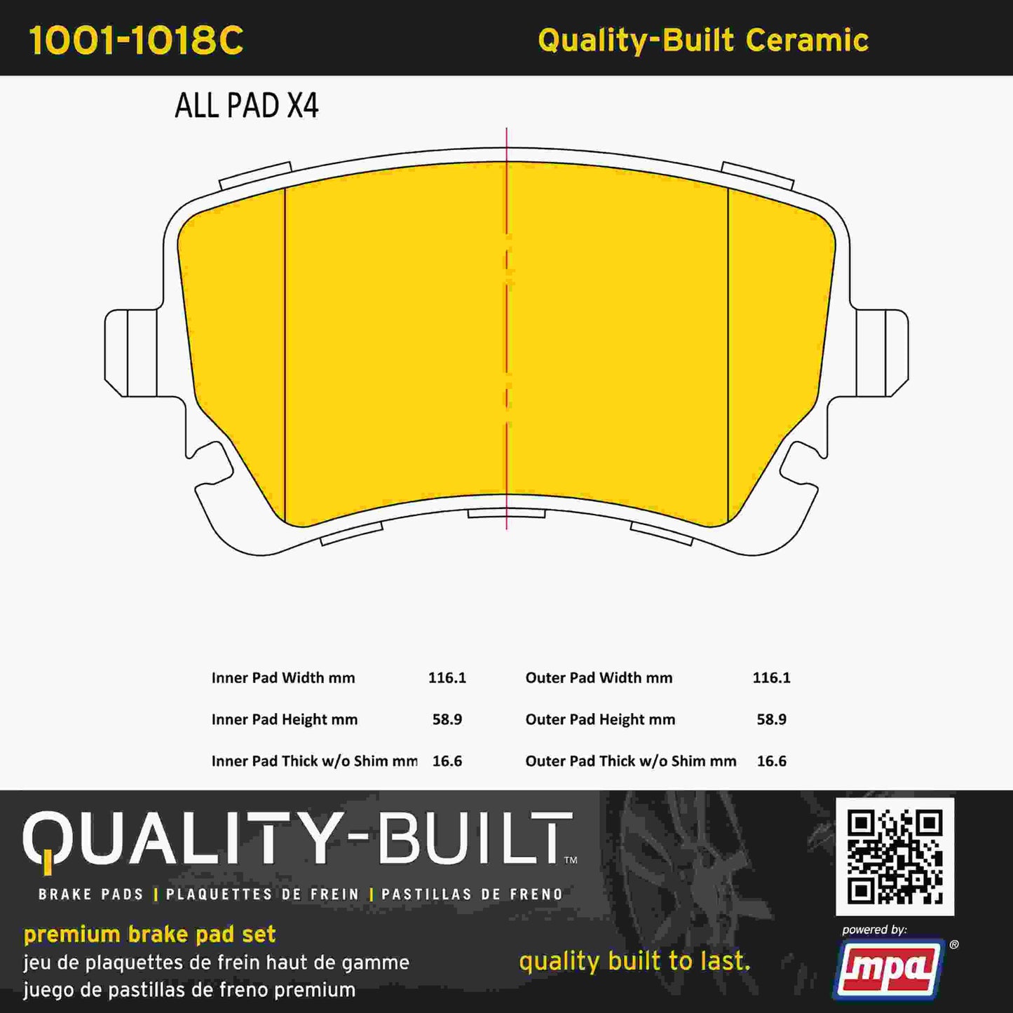 Quality-Built Quality-Built Premium Ceramic Brake Pads w/ Hardware 1001-1018C