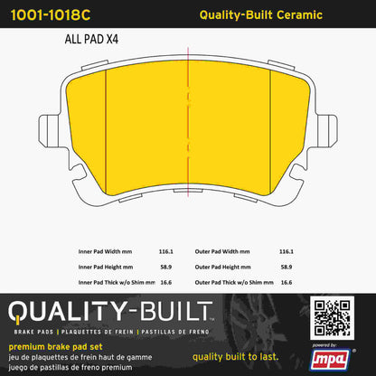 Quality-Built Quality-Built Premium Ceramic Brake Pads w/ Hardware 1001-1018C