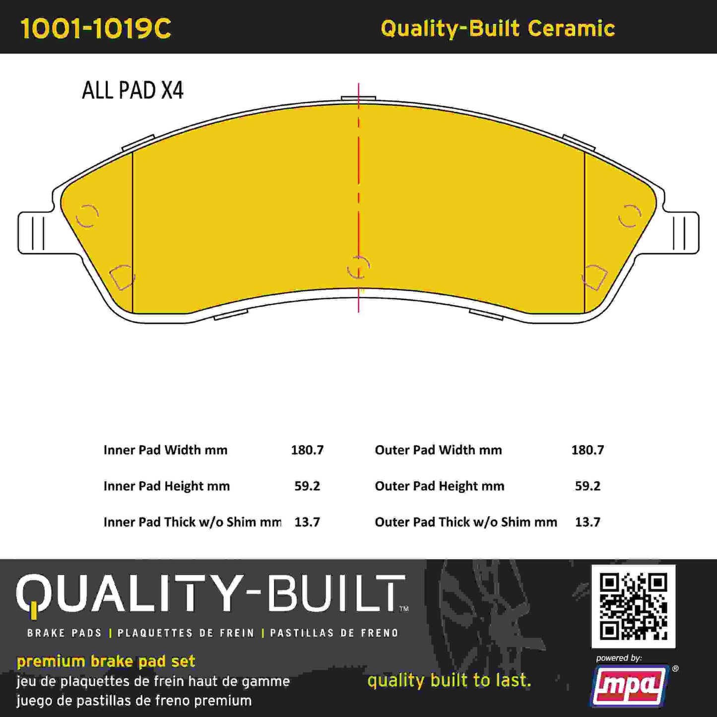 Quality-Built Quality-Built Premium Ceramic Brake Pads w/ Hardware 1001-1019C