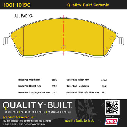 Quality-Built Quality-Built Premium Ceramic Brake Pads w/ Hardware 1001-1019C