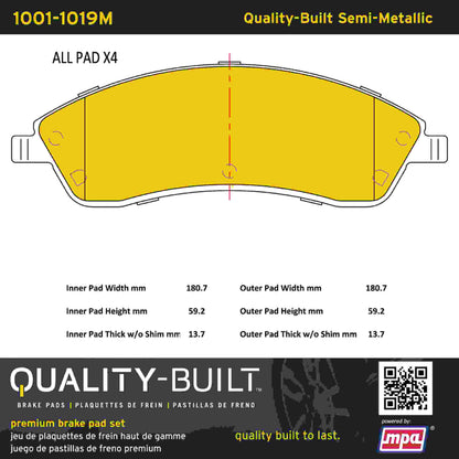 Quality-Built Quality-Built Premium Semi-Metallic Brake Pads w/ Hardware 1001-1019M