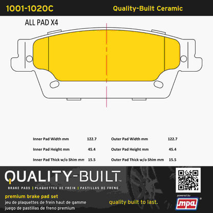 Quality-Built Quality-Built Premium Ceramic Brake Pads w/ Hardware 1001-1020C