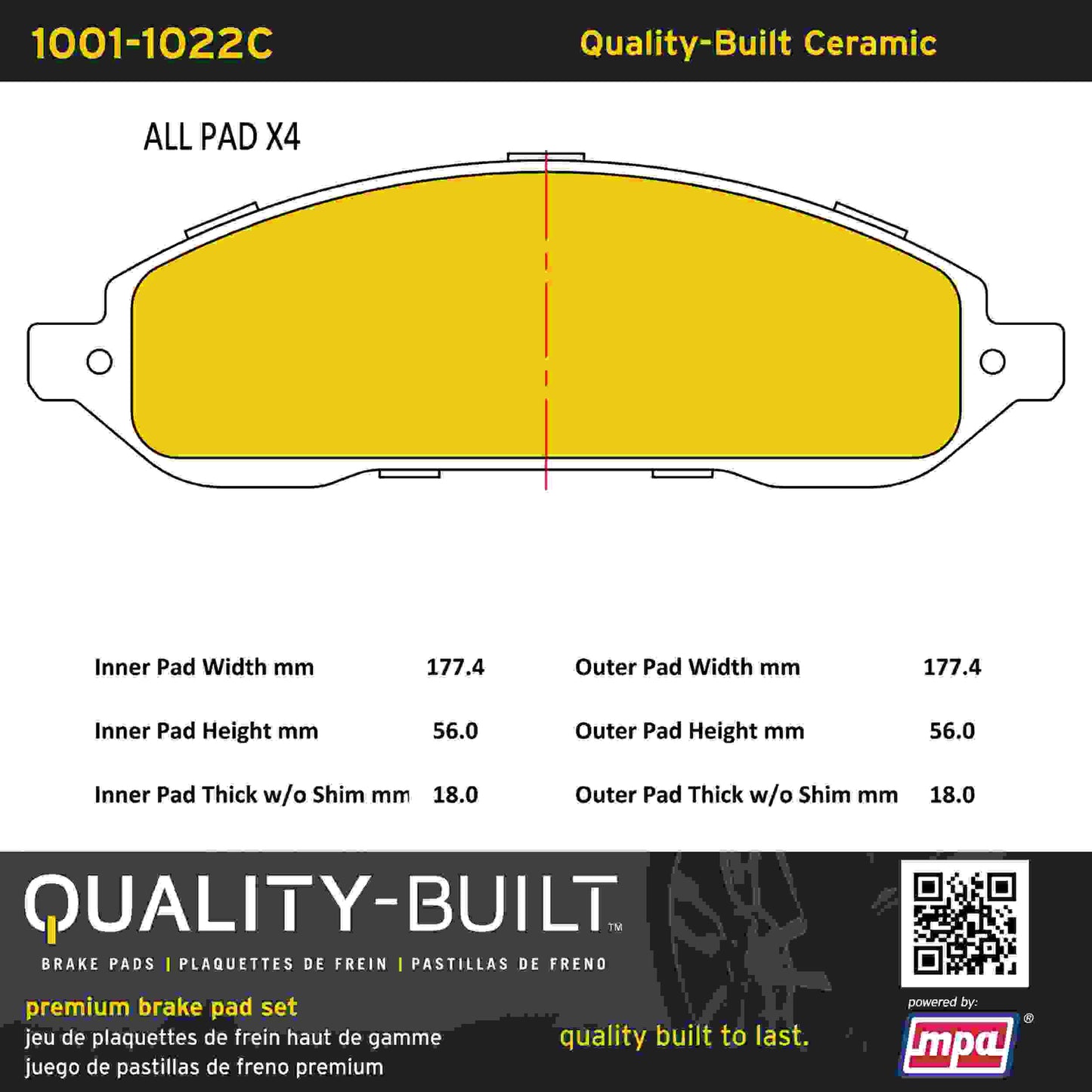 Quality-Built Quality-Built Premium Ceramic Brake Pads w/ Hardware 1001-1022C