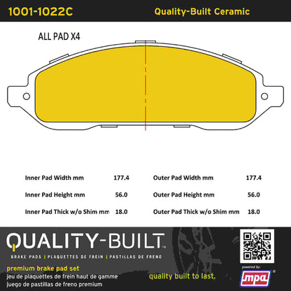 Quality-Built Quality-Built Premium Ceramic Brake Pads w/ Hardware 1001-1022C