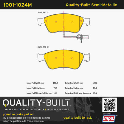 Quality-Built Quality-Built Premium Semi-Metallic Brake Pads w/ Hardware 1001-1024M