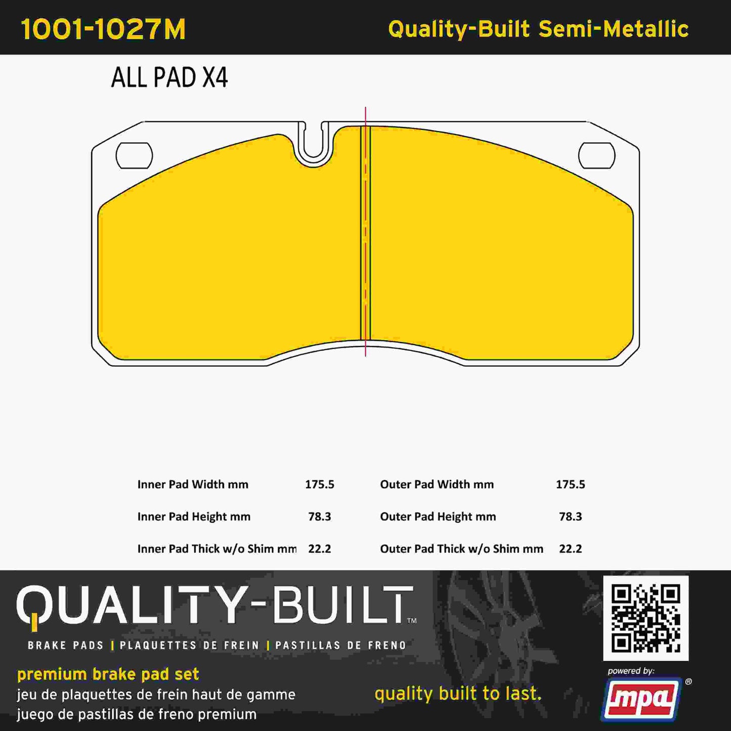 Quality-Built Quality-Built Premium Semi-Metallic Brake Pads 1001-1027M
