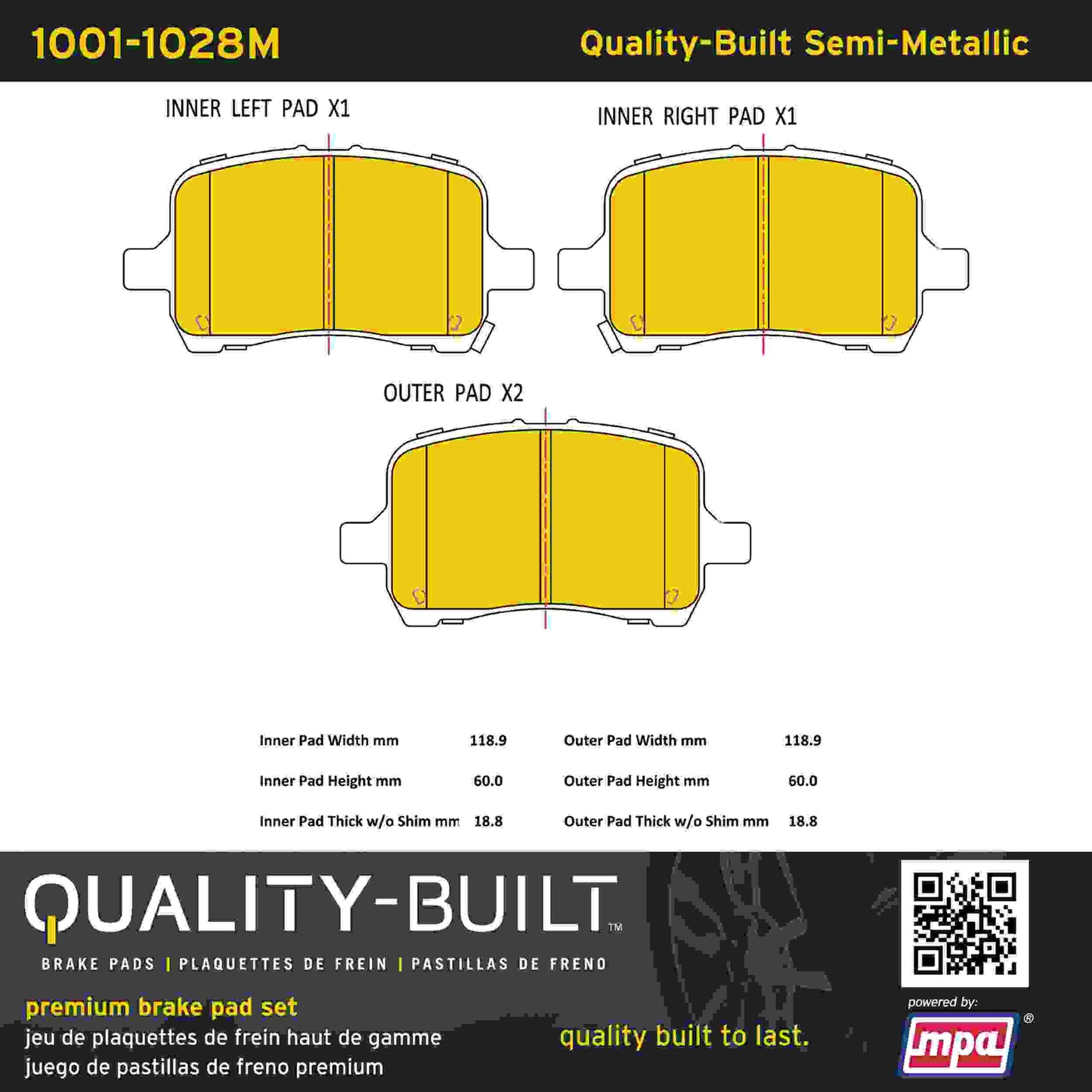 Quality-Built Quality-Built Premium Semi-Metallic Brake Pads w/ Hardware 1001-1028M