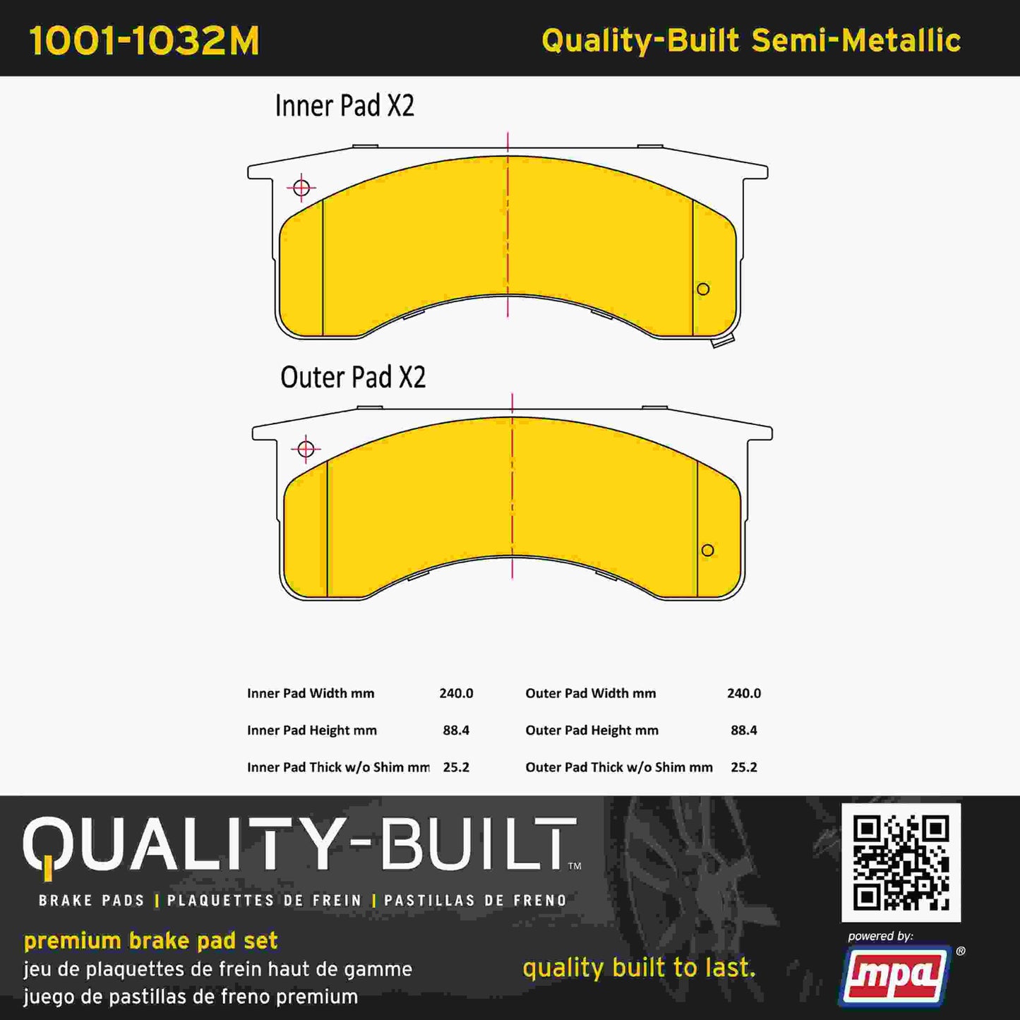 Quality-Built Quality-Built Premium Semi-Metallic Brake Pads w/ Hardware 1001-1032M