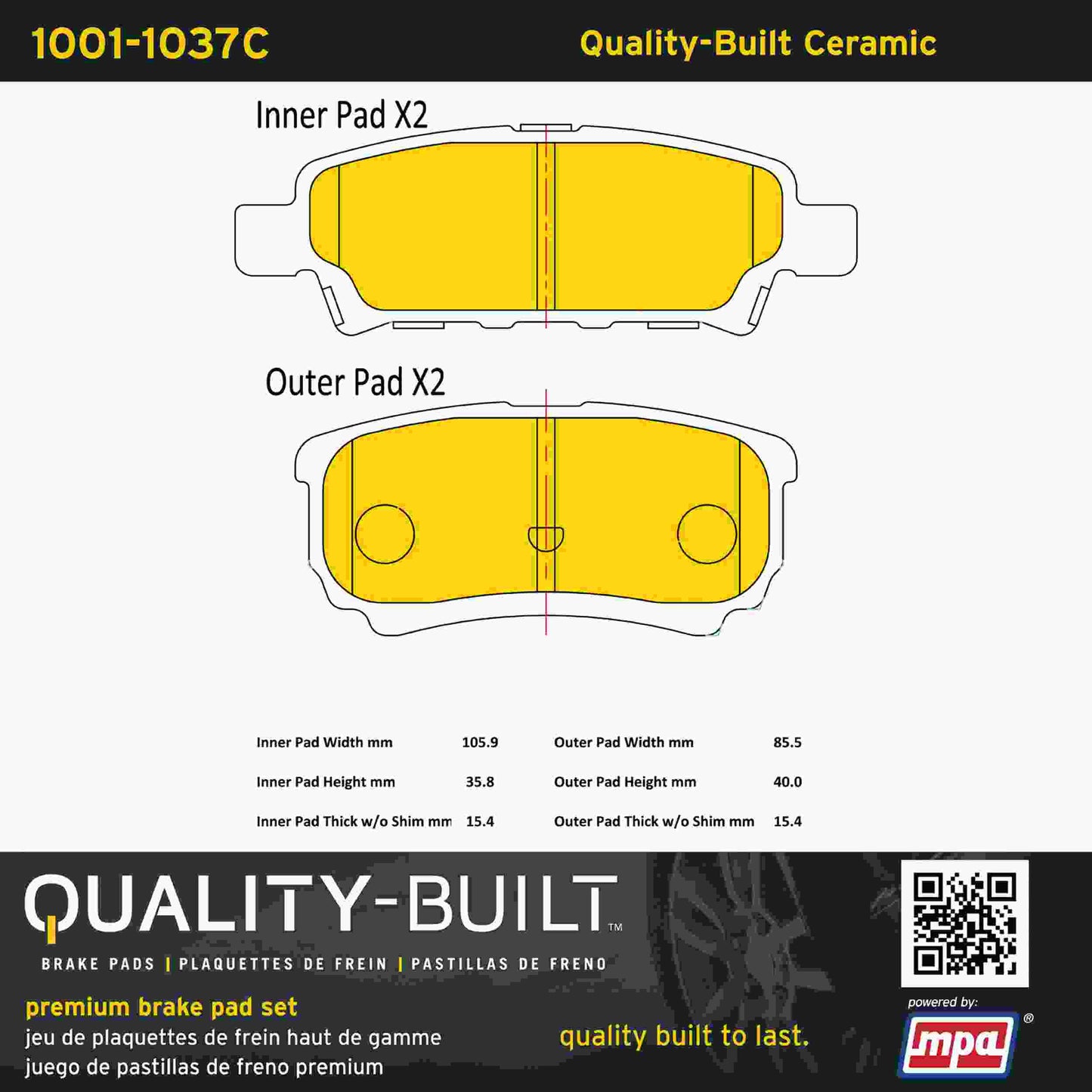 Quality-Built Quality-Built Premium Ceramic Brake Pads w/ Hardware 1001-1037C